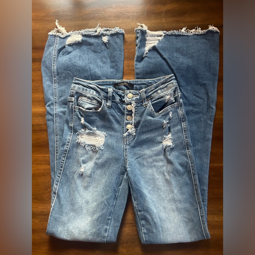 Flying Monkey High Rise Distressed Blue Jeans